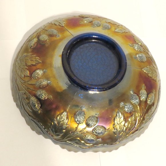 Antique Fenton Cobalt Carnival Glass Orange Tree Ice Cream Bowl - Picture 4 of 5